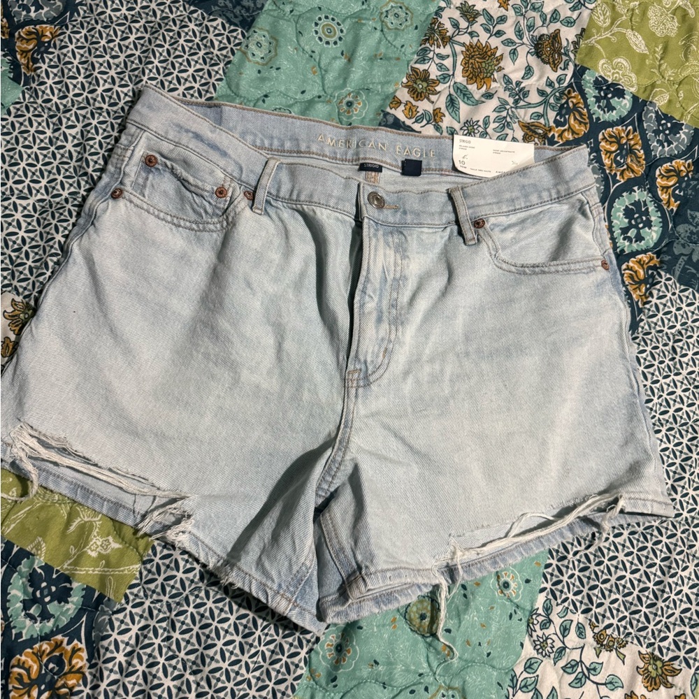 American Eagle Outfitters Blue Jean Shorts Distressed Mid-Thigh